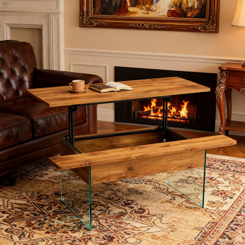 Multifunctional Lift Top Coffee Table - Grain Sticker, Natural Wood