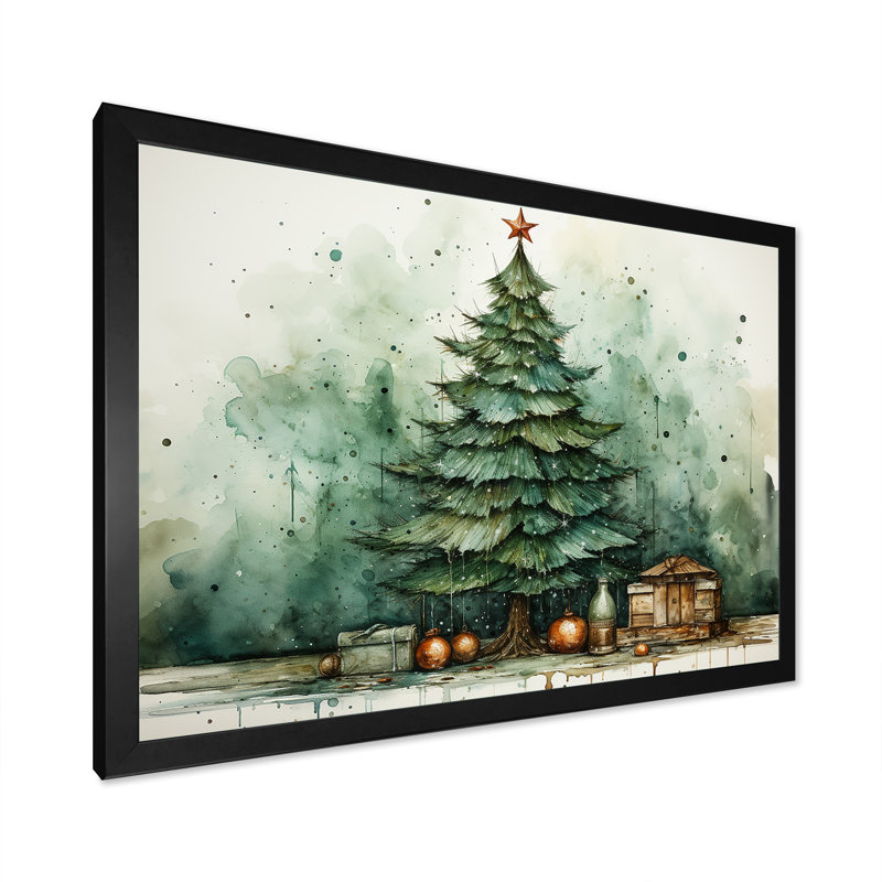 Minimalisme, arbre de Noël forêt III - pin, art mural, Cadre d'angle fermé noir, H 24 po x l 32 po x P 1 po