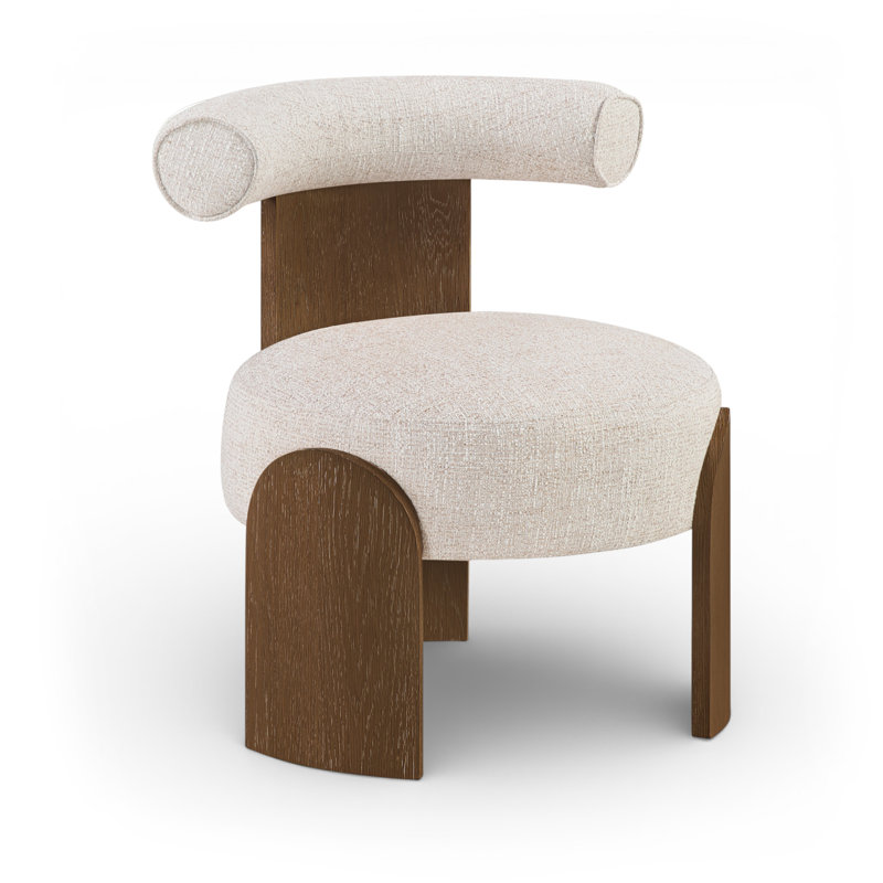Fauteuil d'appoint Calder, Tissu beige texturé en lin, Brun