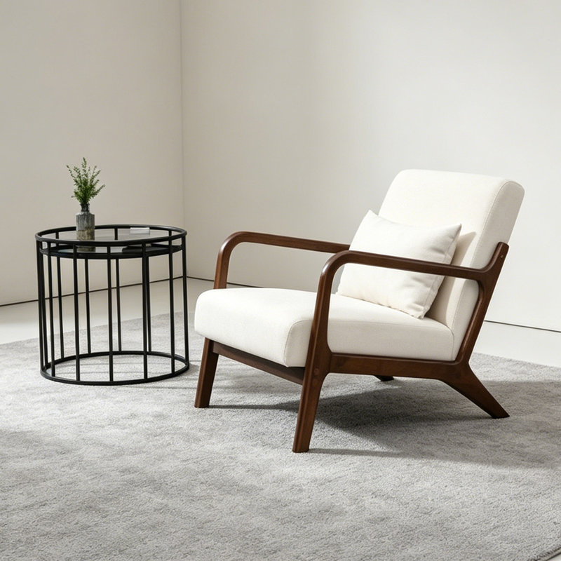 Chaise berçante Boho, Blanc, Noyer
