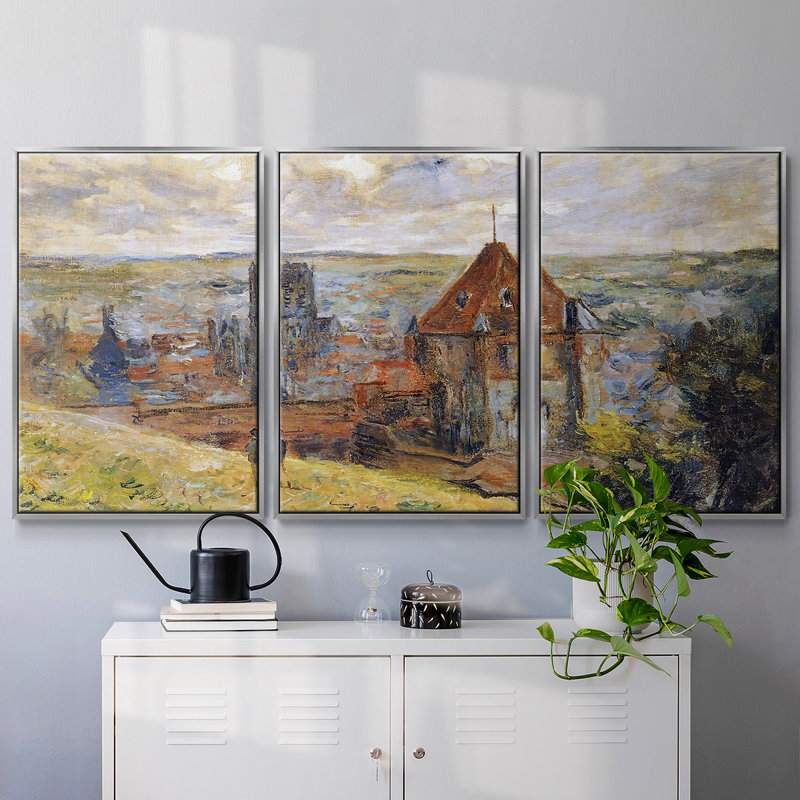 Dieppe, 1882, peinture sur toile 3 pièces, H 24 po x l 48 po, Encadrement argenté