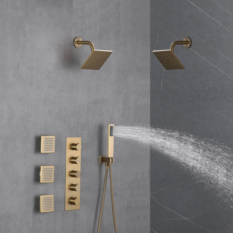 Thermostatic All-In-One Kit with Rough in-Valve, Brushed Gold