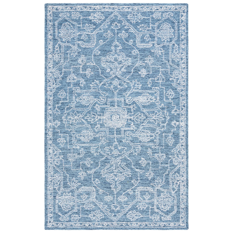 Tapis oriental bleu en coton touffeté Frachia, Rectangle 6 pi x 9 pi
