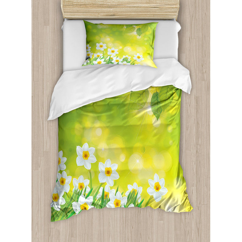 Ensemble de housse de couette jonquille, Housse de couette simple + 1 taie décorative
