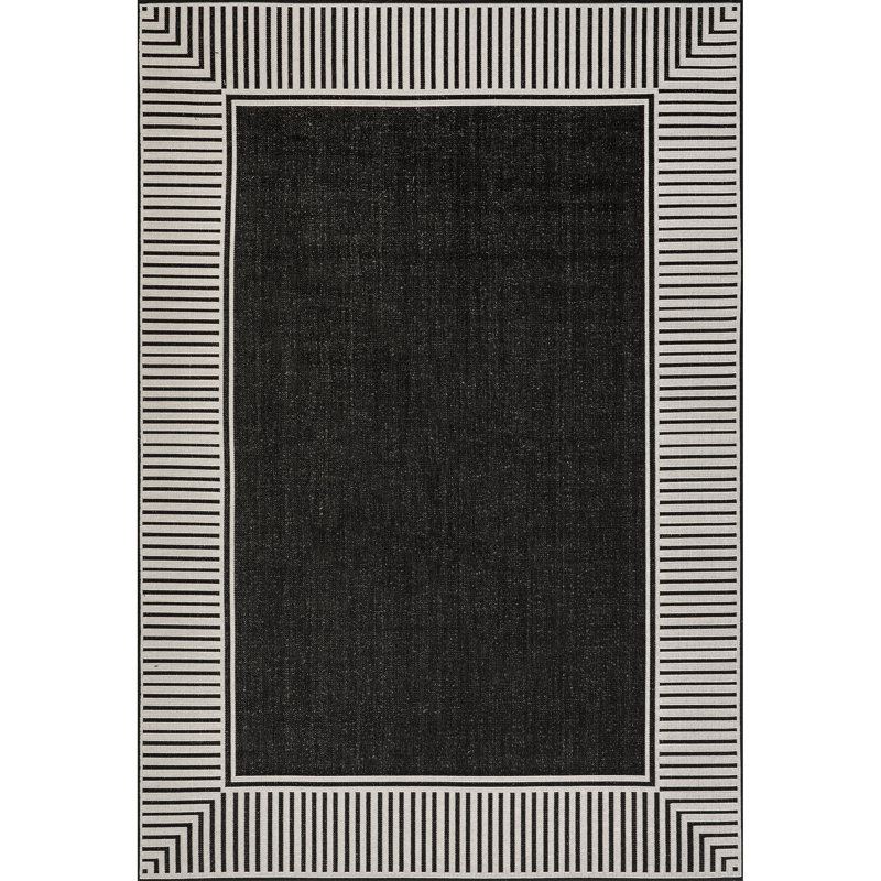 Alegre Bordered Indoor/Outdoor Rug, Rectangle 6'7" x 9', Black