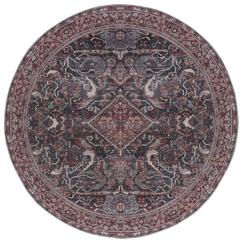 Adream Oriental Dark Green/Rust Area Rug, Round 6'