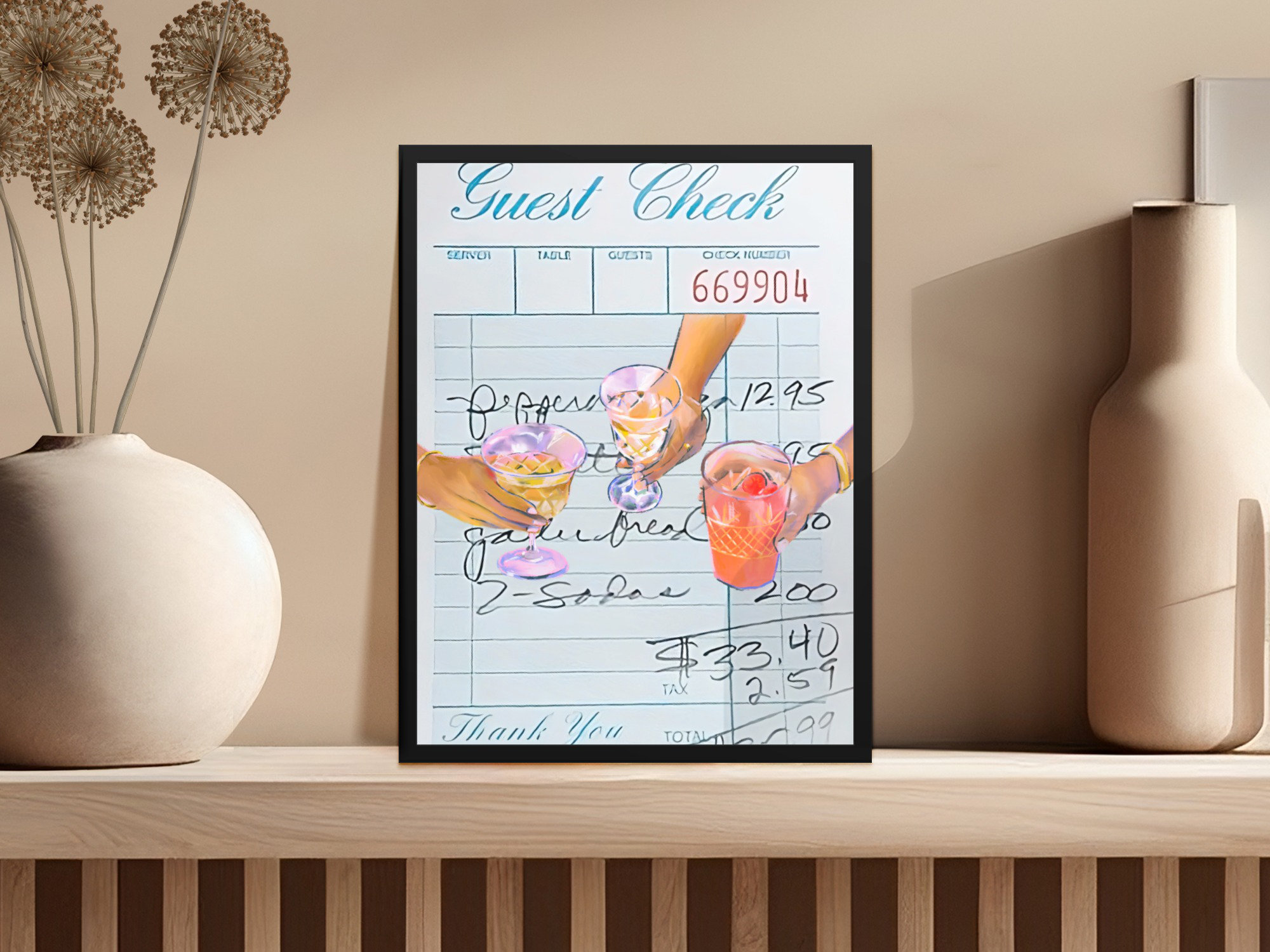Happy Larry Guest Check Wall Art, Restaurant Bill Art Print, Cocktail ...