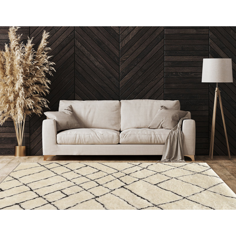 Tapis à poil long marocain ivoire, Rectangle 8 pi x 10 pi