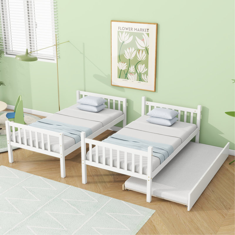Sotion Kids Bunk Bed with Trundle, White, Twin Over Twin