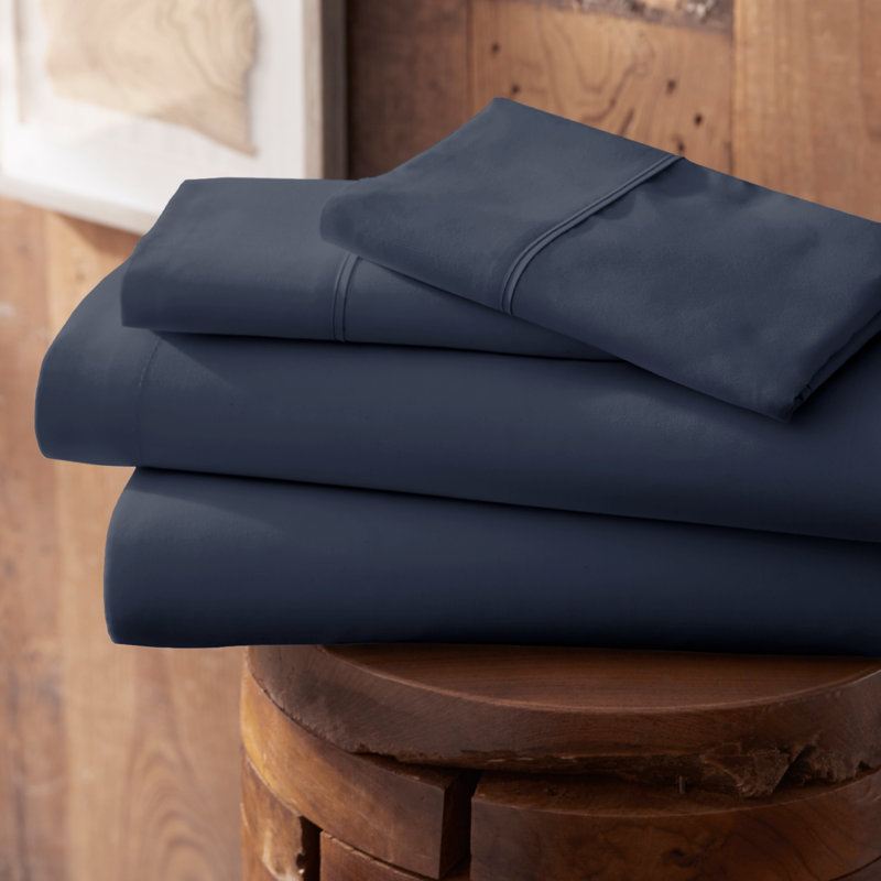 Sateen Double Brushed Microfiber Sheet Set, Midnight Blue, Twin Sheet Set + Fitted Sheet + 1 Pillowcase