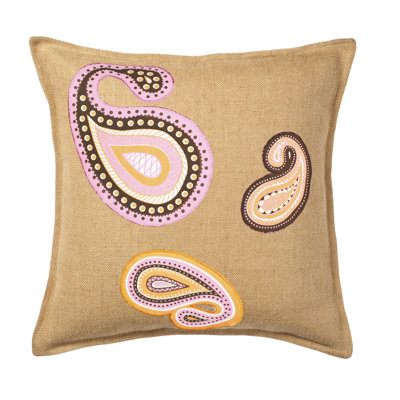 Paisley Applique Burlap Throw Pillow