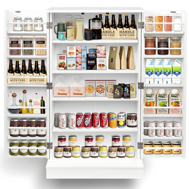 41" White Kitchen Pantry Cabinet with Doors, Adjustable Shelves & Storage Racks, Modern Organizer for Kitchen or Dining Room