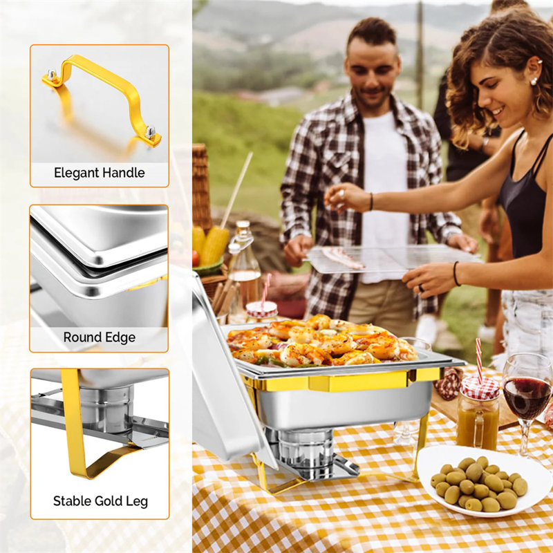 9 QT Stainless Steel Rectangle Chafing Dish 2 Set