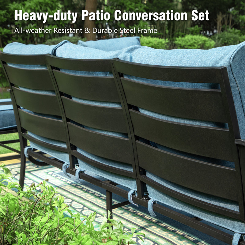 Tapasi Patio Conversation Set with Rocking Lounge Chairs  & Sofa, Yes, Denim Blue