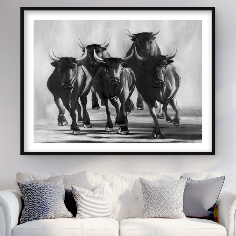 «Group of Bulls at Galops - Farm Farm», reproduction d'art encadrée, H 48 po x l 36 po, Noir