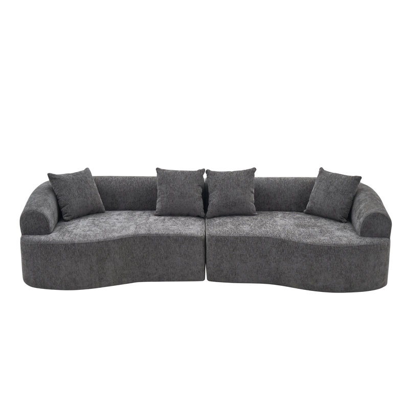 Nestwell  106" Modern Curved All-Foam Modular Sectional Sofa, Grey Chenille