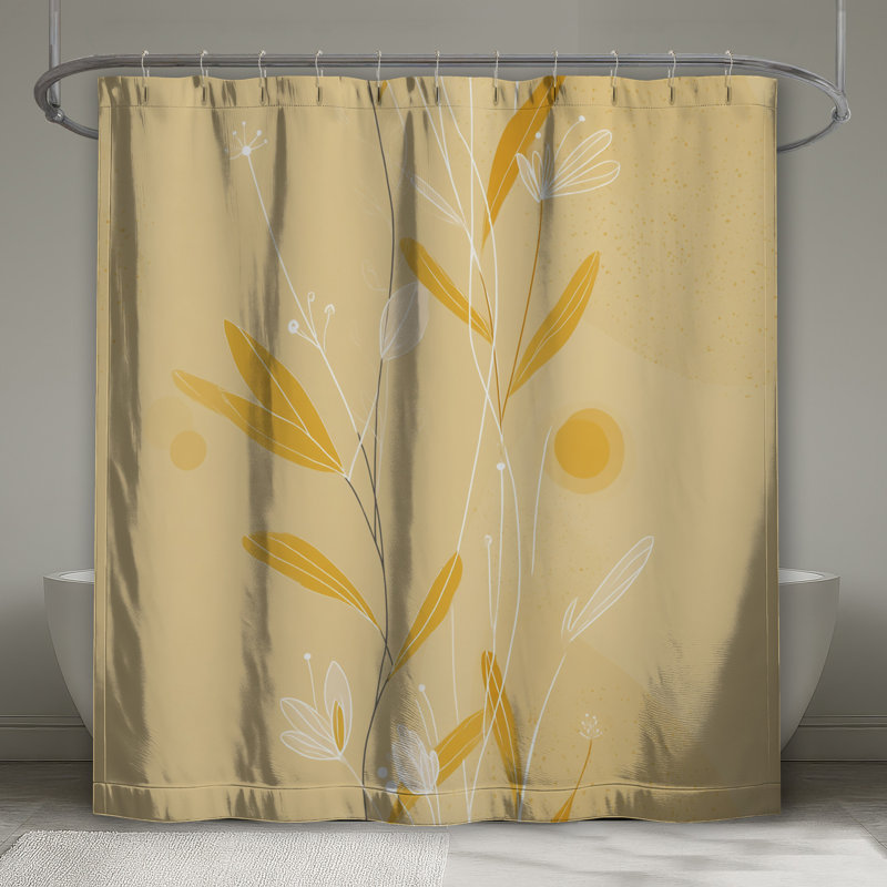 Rideau de douche floral - décor de salle de bain nature minimaliste, H 73 po x l 70 po, Floral beige