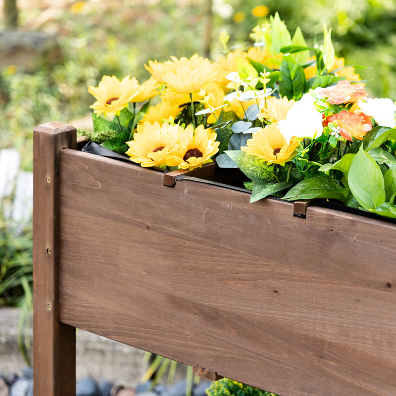 Lit de jardin surélevé 49 po x 21 po x 34 po, bac à plantes en bois avec 8 grilles, table d'appoint pliante et roues, pour herbes, légumes, fleurs, panneau de grilles brunes,