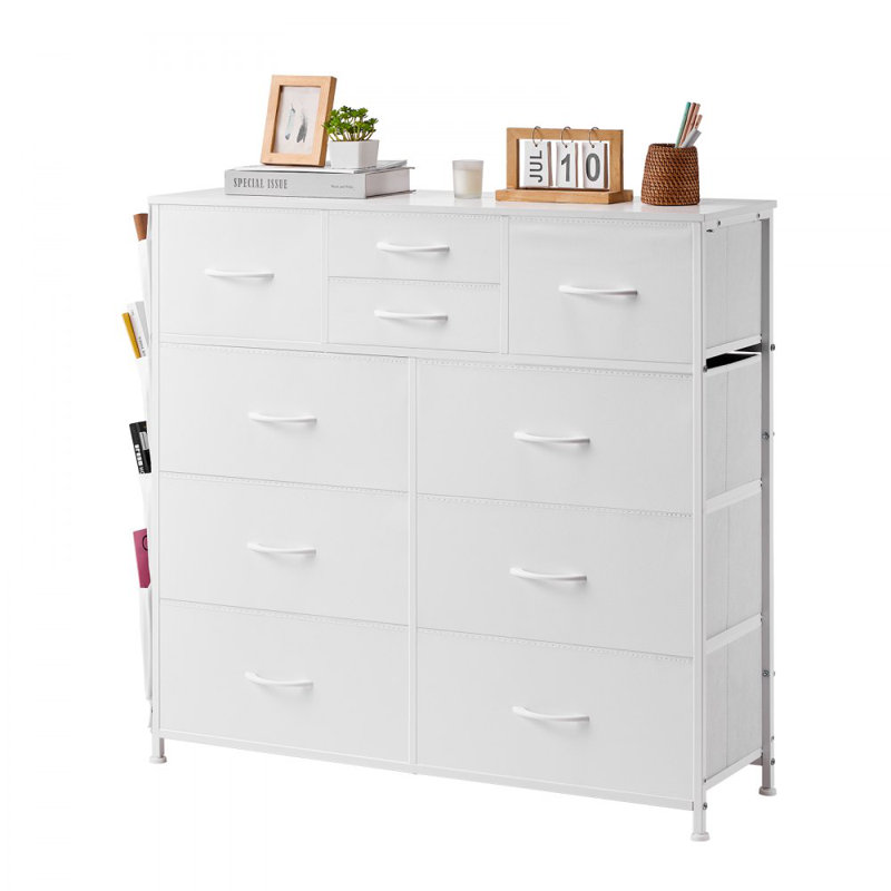 Commode en tissu à 10 tiroirs avec tiroirs et cadre en acier blanc