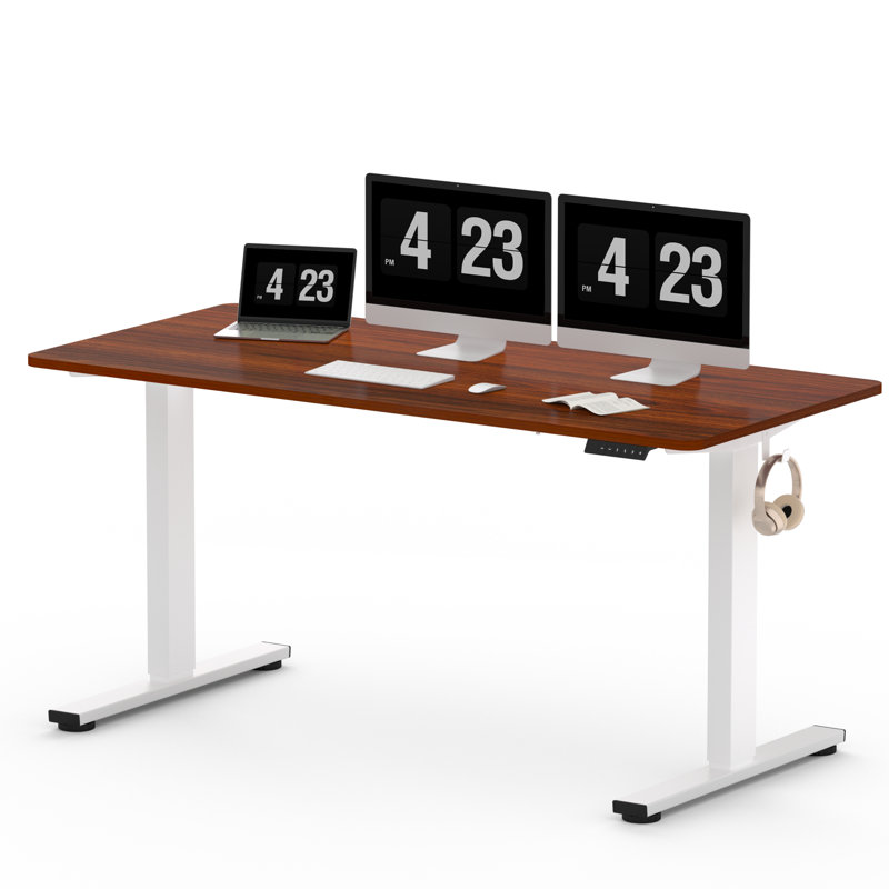 Bureau pour travailler debout à hauteur réglable Baysenie, Acajou, Blanc, H 29 po x l 60 po x P 24 po