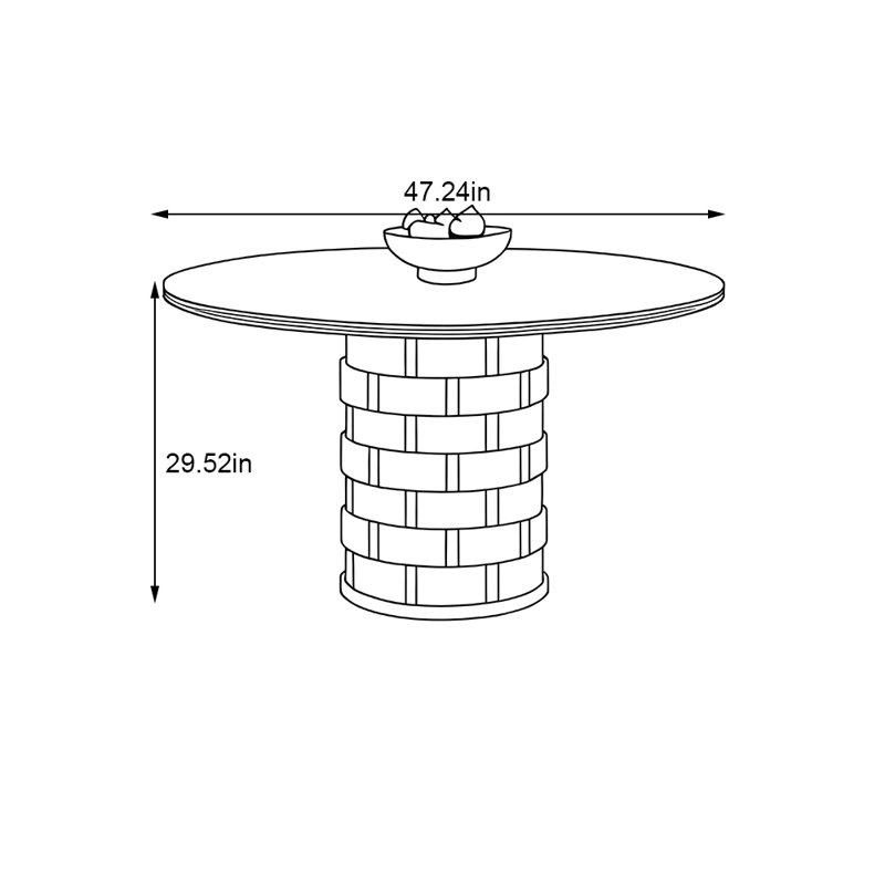 Retro-style solid wood round dining table, 29.52"H x 47.24"L x 47.24"W