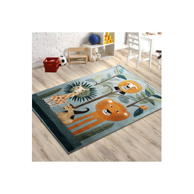 Washable Dido Collection Kids Rug Forest Animals Monkey Patterned Modern Decorative Area Rug