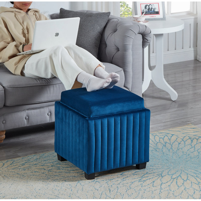 1 banc de rangement rembourré en tissu, Bleu marine