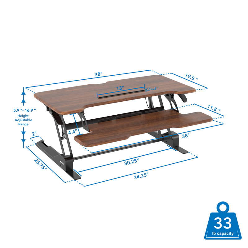 Mount-It Standing Desk Converter with 38" Desktop, Brown