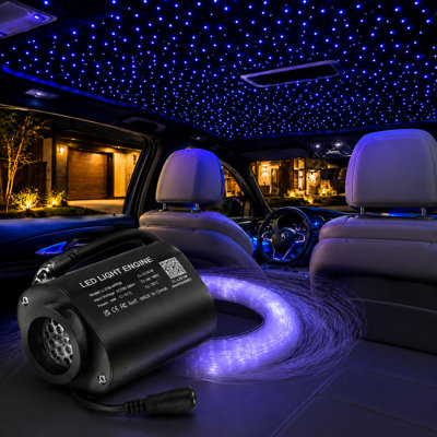 Compact 6W Fiber Optic Starlight Headliner Kit with 500 End-Glow Strands, 0.03in x 9.8ft, Twinkle and Sound-Activated Effects, APP and Remote Control for Cars or Homes