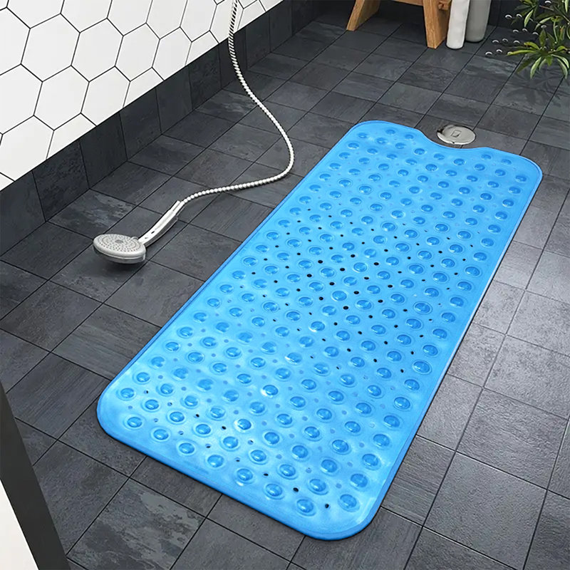 Vinyl Non-Slip Shower Mat,  70cm L x 38cm W, Light Blue