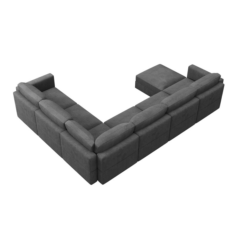 Canapé modulaire Bouley, Velours côtelé gris