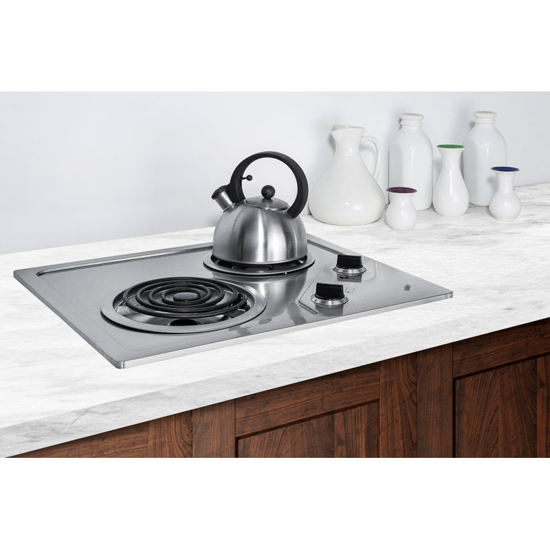 Summit Appliance Summit 20" 22" 24" 30" 36" 40" 48" 60" Stainless Steel Smart Electric Cooktop with Dual Size Power Burner and with Downdraft Ventilation