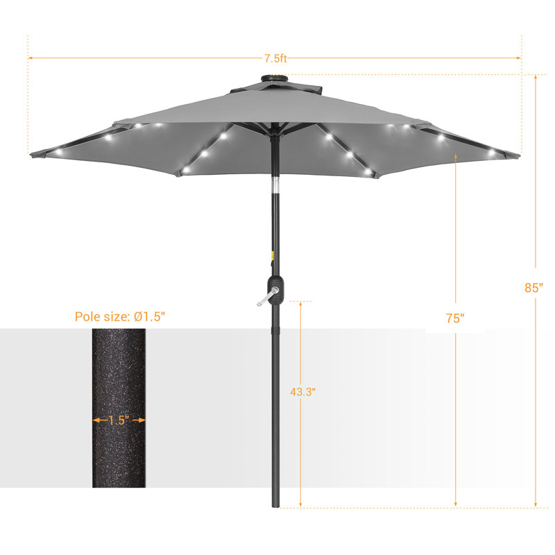 Parasol de marché lumineux 90 po Davinna, gris