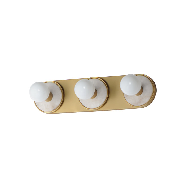 Barre d'éclairage de salle de bain 3 lumières à intensité variable Rocha, Non, Albâtre blanc / laiton vieilli naturel