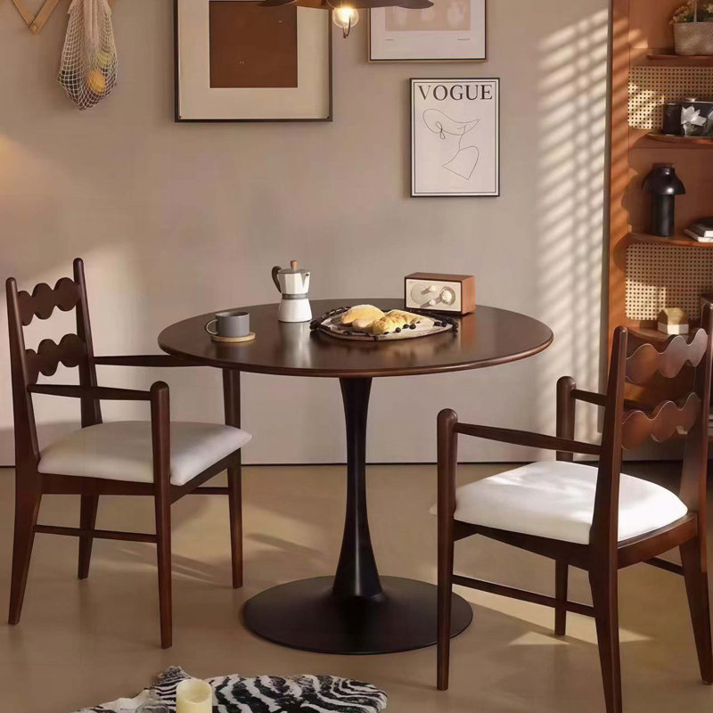 24-Inch Light Luxury Tulip Dining Table with Deep Wood Grain, Natural Wood