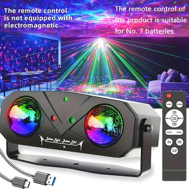 Lumière de fête multi-effets 3-en-1 avec laser rouge / vert, boule disco RVB et projecteur à vagues océaniques (l 7,72 po)