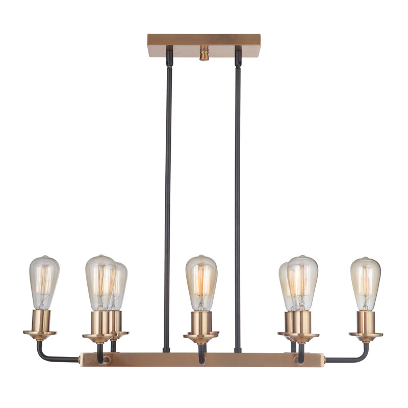 Randolph 8 - Light Kitchen Island Pendant, Flat Black/Satin Brass