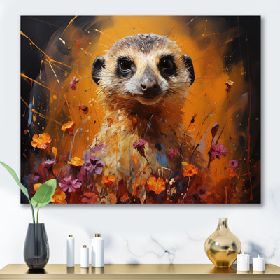 Suricate brun, prairie florale II - art mural Meercat
