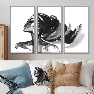 Monochromes Portrait of African American Woman IV - 3 pièces, cadre flottant, impression sur toile