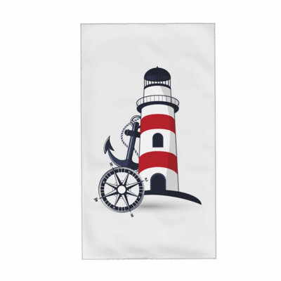 Seaside Serenity Highly Absorbent Nautical Hand Towel - Anchor & Lighthouse Design for Bathroom, Hotel, Gym, Spa