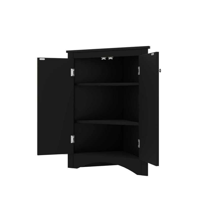 Armoire de coin triangulaire avec tablettes réglables et portes élégantes, Noir