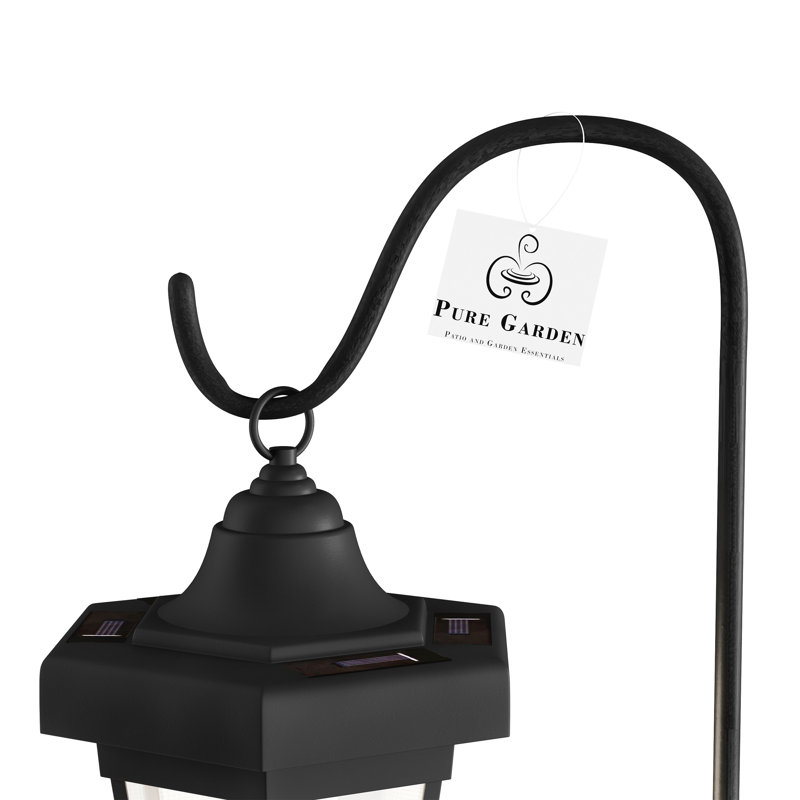 Black 2-Piece LED Solar Pathway Lantern Set with Shepherd Hooks