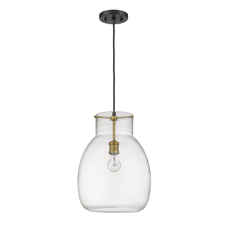 Luminaire à pot simple 1 lumières ArAgon, Laiton vieilli, H 16,5 po x l 12 po x P 12 po