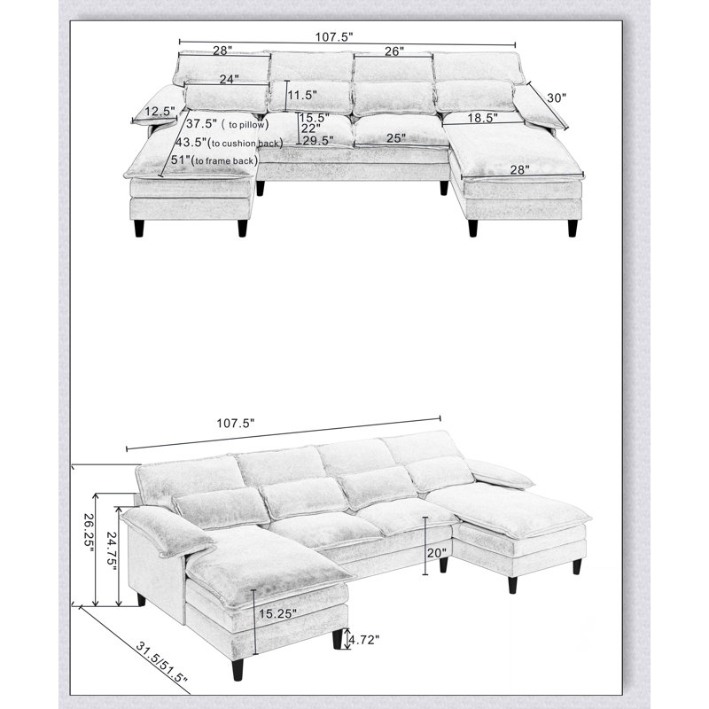 Canapé modulaire en U en forme de U, canapé d'angle avec coussins de taille 4 pièces, méridienne, Polyester beige