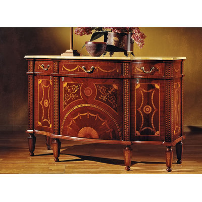 57" Wide 3 Drawer Mahogany Wood Sideboard