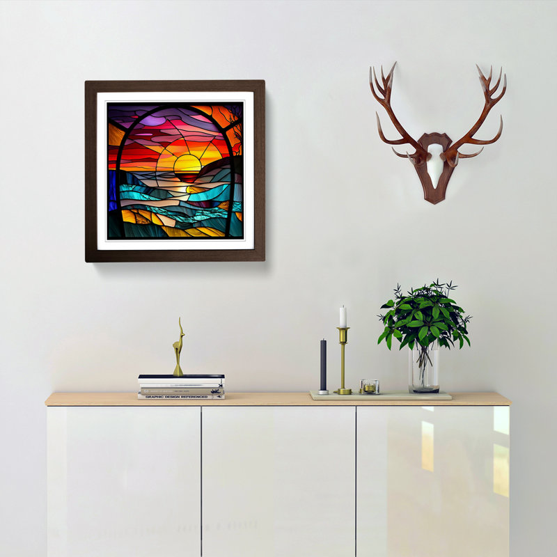 Sunset Stained Glass Effect - Framed Print, Walnut