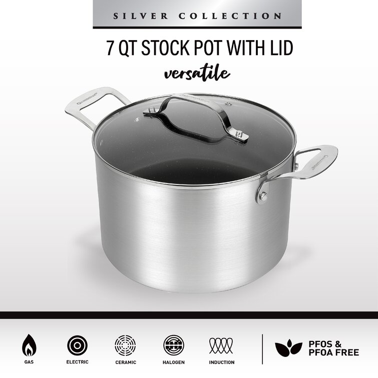 7qt Stock Pot with Steamer, Nonstick Stock Pot, 7-quart Aluminum Saucepan