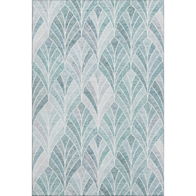 Premium Machine Washable Prisco Aqua Rug