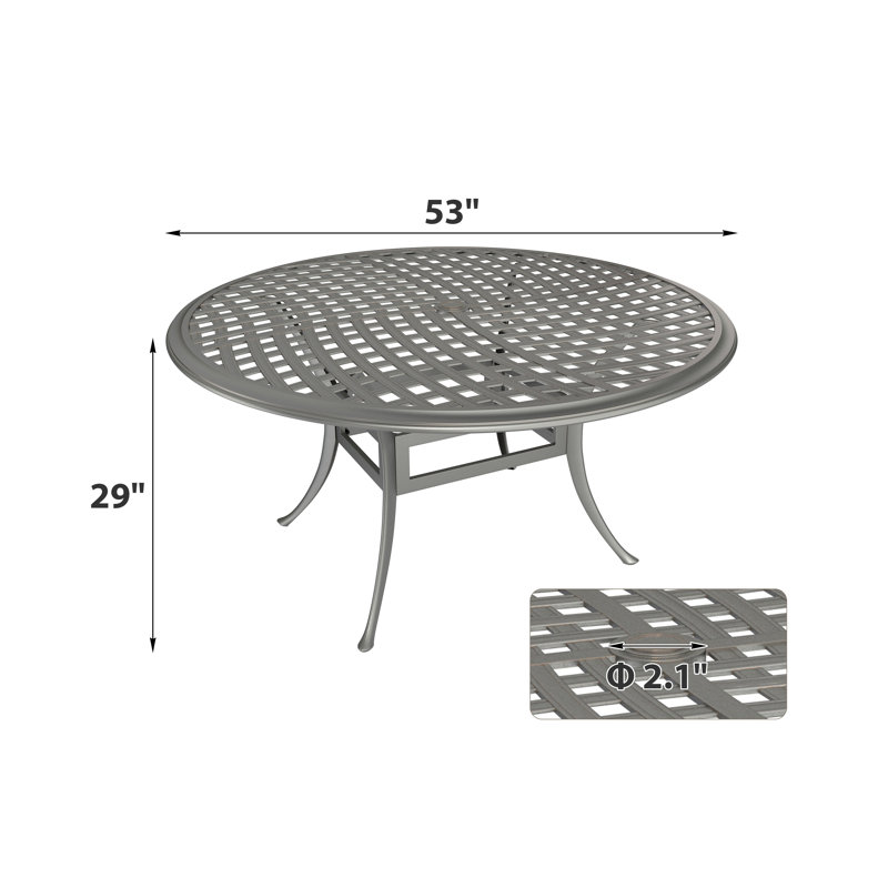 53" Powder Coated Cast Aluminum Outdoor Dining Table With Umbrella Hole