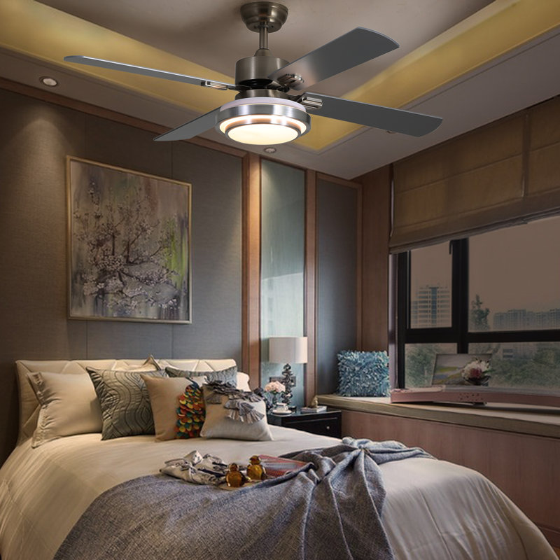 Blayten 4 - Blade LED Standard Ceiling Fan with Remote Control and Light Kit Included (FINXIN), Silver, 52"
